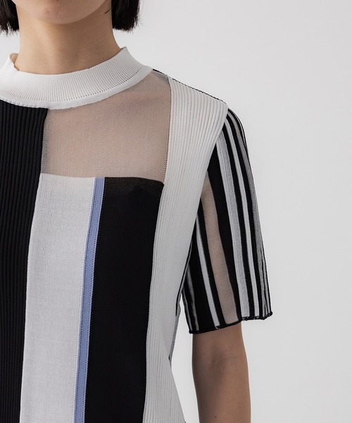 UNITED TOKYO(ユナイテッドトウキョウ)の「バーティカスイッチングニット|ウォッシャブル(ニット/セーター・レディース・ブラック/ネイビー/イエロー・FREE)」の12枚目の写真