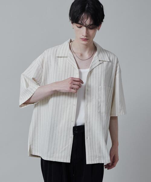 LUCY(ルーシー)の「LUCY/リネンレーヨンオープンカラーシャツ(シャツ/ブラウス・メンズ・オフホワイト/ダークグレー・LARGE/MEDIUM)」の1枚目の写真