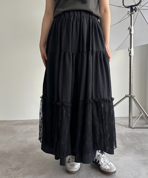 apres jour mignon(アプレジュールミニョン)の「レース付きティアードスカート【ZOZOTOWN限定アイテム】(スカート・レディース・ラベンダー/ブラック/ブラック系その他/オフホワイト・SMALL/X-LARGE/MEDIUM)」の12枚目の写真