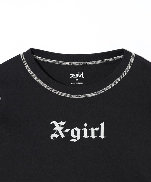 X-girl（エックスガール）の「OLD ENGLISH L/S BABY TEE（Tシャツ/カットソー・レディース・オフホワイト/ブラック・S/M）」の4枚目の写真