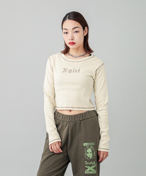 X-girl（エックスガール）の「OLD ENGLISH L/S BABY TEE（Tシャツ/カットソー・レディース・オフホワイト/ブラック・S/M）」の11枚目の写真