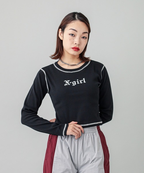 X-girl（エックスガール）の「OLD ENGLISH L/S BABY TEE（Tシャツ/カットソー・レディース・オフホワイト/ブラック・S/M）」の22枚目の写真