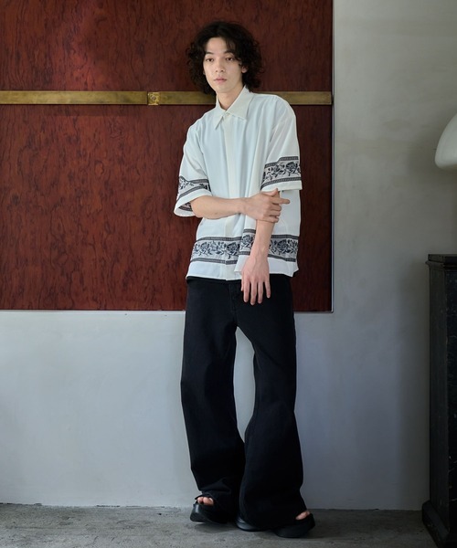 HARE（ハレ）の「シアーキリカエシシュウシャツ(HARE)（シャツ/ブラウス・メンズ・ホワイト/ブルー/ブラック・FREE）」の6枚目の写真