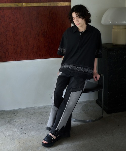 HARE（ハレ）の「シアーキリカエシシュウシャツ(HARE)（シャツ/ブラウス・メンズ・ホワイト/ブルー/ブラック・FREE）」の9枚目の写真