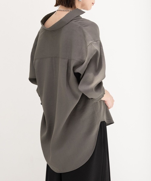 Elura（エルーラ）の「サラサラサマーリネンライクシャツ/113178（シャツ/ブラウス・レディース・ブラウン/ホワイト/チャコールグレー・FREE）」の6枚目の写真