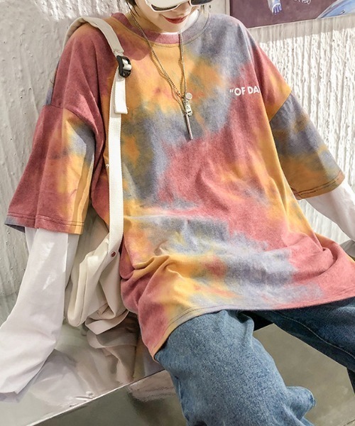 B'day(ビーデイ)の「【 B'day / ビーデー 】タイダイワンポイントT(Tシャツ/カットソー・メンズ・ブルー/レッド・MEDIUM/LARGE)」の5枚目の写真