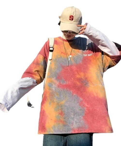 B'day(ビーデイ)の「【 B'day / ビーデー 】タイダイワンポイントT(Tシャツ/カットソー・メンズ・ブルー/レッド・MEDIUM/LARGE)」の6枚目の写真