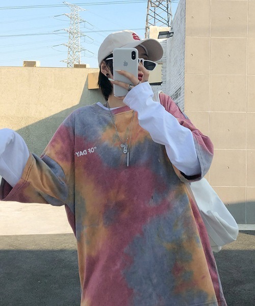 B'day(ビーデイ)の「【 B'day / ビーデー 】タイダイワンポイントT(Tシャツ/カットソー・メンズ・ブルー/レッド・MEDIUM/LARGE)」の8枚目の写真