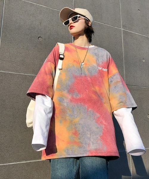 B'day(ビーデイ)の「【 B'day / ビーデー 】タイダイワンポイントT(Tシャツ/カットソー・メンズ・ブルー/レッド・MEDIUM/LARGE)」の9枚目の写真