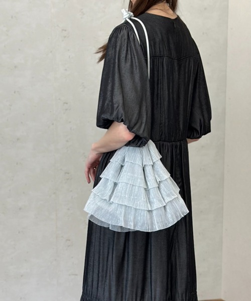 ■S'AIME■ラージフリル巾着バッグ(L)/送料込 ラメプリーツフリル巾着バック（ハンドバッグ）｜hellam（へラム