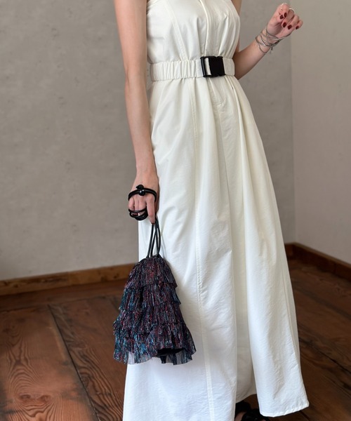 セール】ラメシアープリーツフリル巾着バッグ（ハンドバッグ）｜Per