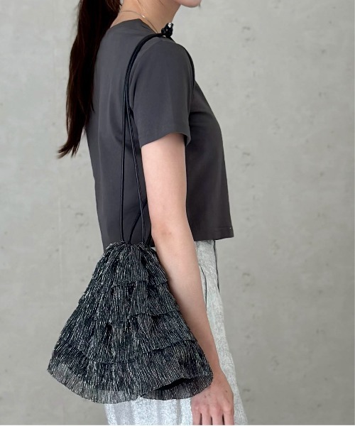 セール】ラメシアープリーツフリル巾着バッグ（ハンドバッグ）｜Per