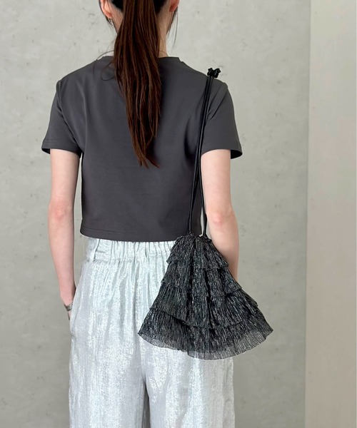 セール】ラメシアープリーツフリル巾着バッグ（ハンドバッグ）｜Per