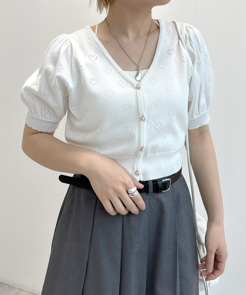 w closet（ダブルクローゼット）の「ハート柄半袖ニットカーディガン