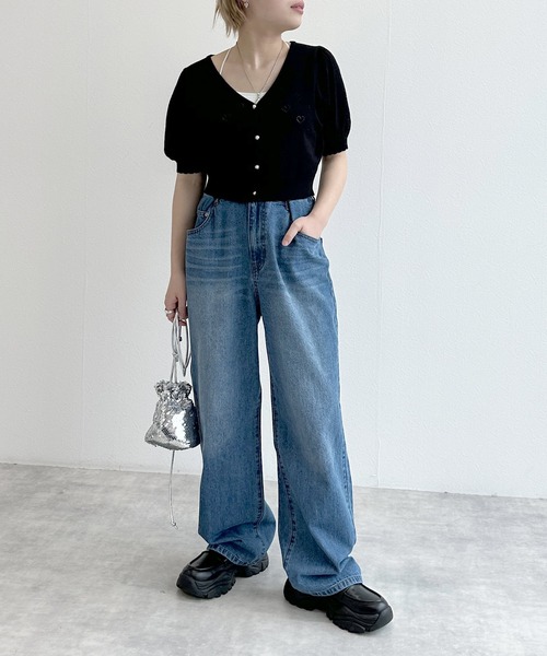 w closet（ダブルクローゼット）の「ハート柄半袖ニットカーディガン