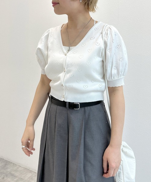 w closet（ダブルクローゼット）の「ハート柄半袖ニットカーディガン