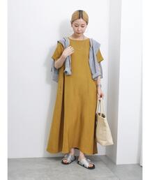 Samansa Mos2 blue | リネンタッチマキシフレアワンピース(ワンピース)