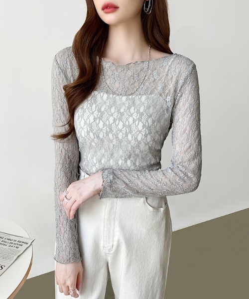 セール】【2025AW 新色登場】 総レース シアートップス 透け感