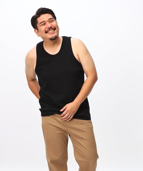 B&T CLUB(ビーティークラブ)の「ノースリーブ メンズ 大きいサイズ リブ 無地 Uネック タンクトップ インナー 一枚着 アウトドア レジャー 部屋着 楽 トレーニング(タンクトップ・メンズ・ホワイト/ブラック・X1(3L~4L)/X2(4L~5L)/X3(6L~7L)/X4(8L~9L)/X5(9L~10L))」の3枚目の写真