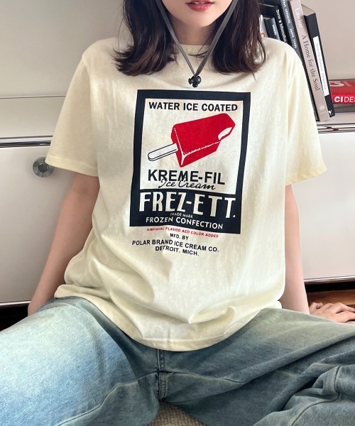 Rejoule（リジュール）の「ヴィンテージライクプリントT（Tシャツ/カットソー・レディース・ホワイト/イエロー・FREE）」の2枚目の写真