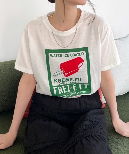 Rejoule（リジュール）の「ヴィンテージライクプリントT（Tシャツ/カットソー・レディース・ホワイト/イエロー・FREE）」の3枚目の写真