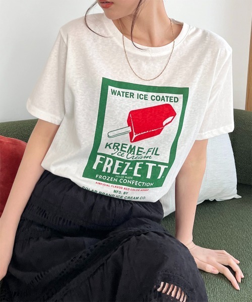 Rejoule（リジュール）の「ヴィンテージライクプリントT（Tシャツ/カットソー・レディース・ホワイト/イエロー・FREE）」の4枚目の写真