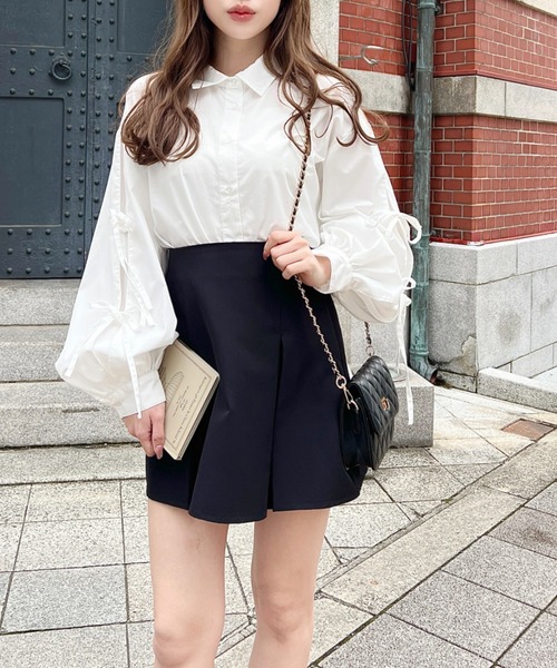 moment+（モーメントプラス）の「厚手TPUカットジョーゼットボックスプリーツミニスカパン（スカート・レディース・ブラック/アイボリー/チャコールグレー/ブラウン・M/L）」の19枚目の写真