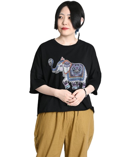 エスニックアニマルプリント オーバーサイズ 半袖Tシャツ（Tシャツ/カットソー）｜ABBEY MARKET（アビーマーケット）