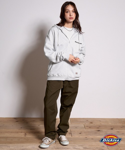 Dickies/ディッキーズ ロゴ刺繍 裏起毛フルジップパーカー MONO