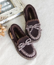 Minnetonka（ミネトンカ）の「【MINNETONKA/ミネトンカ】 ニットステッチボアモカシン 24M08 （スリッポン）」