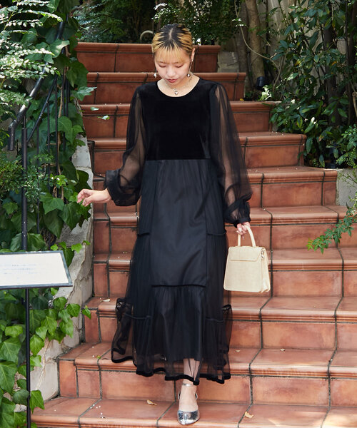 CIAOPANIC（チャオパニック）の「【WEB限定】【オケージョン/結婚式】チュールドッキングベロアオケージョンワンピース（ドレス・レディース・ブラック/カーキ/ブルー・SMALL/MEDIUM）」の8枚目の写真