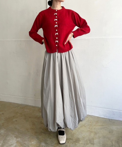 Jewelobe（ジュエローブ）の「パール×リボンニットカーディガン（カーディガン/ボレロ・レディース・レッド/ブラック/オフホワイト/グレー・FREE）」の14枚目の写真