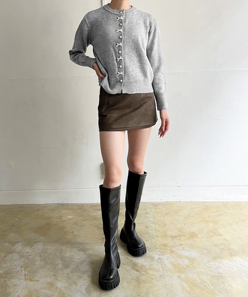 Jewelobe（ジュエローブ）の「パール×リボンニットカーディガン（カーディガン/ボレロ・レディース・レッド/ブラック/オフホワイト/グレー・FREE）」の19枚目の写真