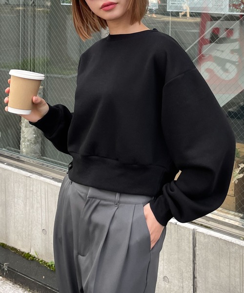 Chillfar(チルファー)の「カラークロップドスウェットトレーナー(スウェット・レディース・オートミール/チャコール/ホワイト/ブラック/杢グレー/ブルー・FREE)」の18枚目の写真