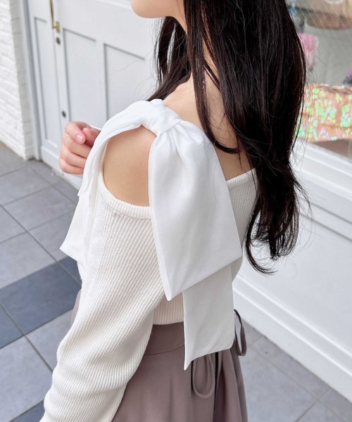 INGNI（イング）の「ワンショル肩リボンニット（ニット/セーター・レディース・グレー系その他/ブラック/オフホワイト/ボルドー・M）」の9枚目の写真