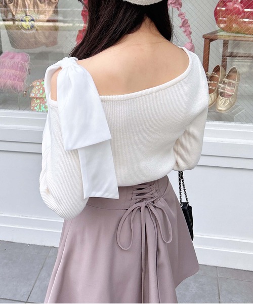 INGNI（イング）の「ワンショル肩リボンニット（ニット/セーター・レディース・グレー系その他/ブラック/オフホワイト/ボルドー・M）」の10枚目の写真