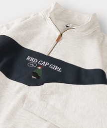 【Red Cap Girl/レッドキャップガール】 ロゴ&ガールワンポイント刺繍 切替ハーフジップ スウェット オーバーサイズ ユニセックス 裏起毛 推し活
