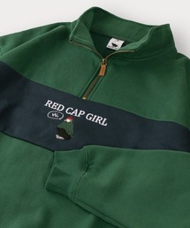 【Red Cap Girl/レッドキャップガール】 ロゴ&ガールワンポイント刺繍 切替ハーフジップ スウェット オーバーサイズ ユニセックス 裏起毛 推し活