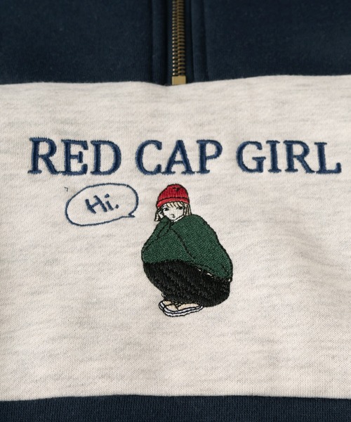 Red Cap Girl（レッドキャプガール）の「【Red Cap Girl／レッドキャップガール】 ロゴ＆ガールワンポイント刺繍  切替ハーフジップ スウェット オーバーサイズ ユニセックス 裏起毛 推し活（スウェット・メンズ・チャコールグレー/アッシュグレー/オフホワイト/ネイビー/グリーン・M/L）」の11枚目の写真