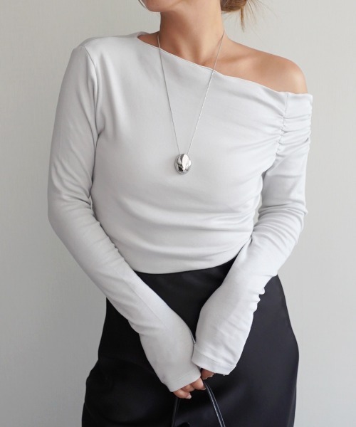 ギャザーワンショルダーロンT（Tシャツ/カットソー）｜Rashik（ラシク）