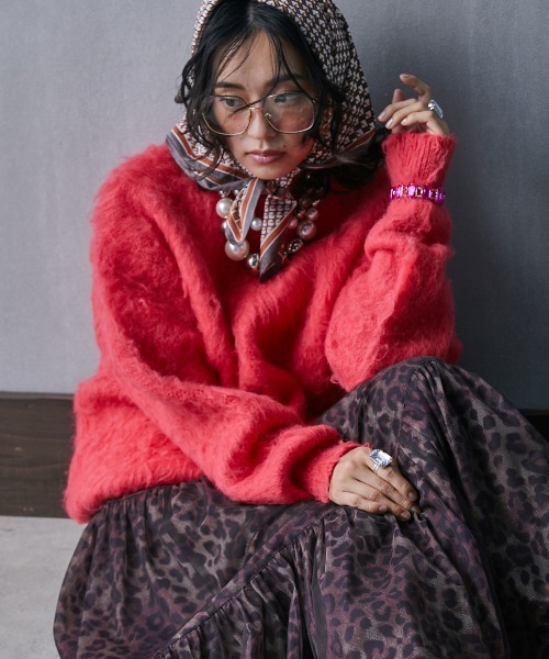 GEVS.（ジェイヴィス）の「シャギークルーネックニットプルオーバー ＜大きいサイズ有＞GEVS.（ニット/セーター・レディース・ピンク/ブルー/アイボリー/チャコール・LL/3L/4L/5L/M/L）」の6枚目の写真