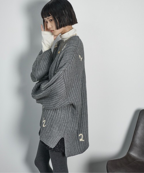 【お値下げ 最終価格】yori　コットン刺繍カラーニット 体型カバー】ふわふわミックスヤーン ハイネックニット（ニット