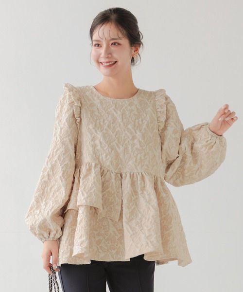 Fit more(フィットモア)の「アシンメトリーフリルジャガードトップス(その他トップス・レディース・ベージュ/ミント/ブラック・FREE)」の2枚目の写真