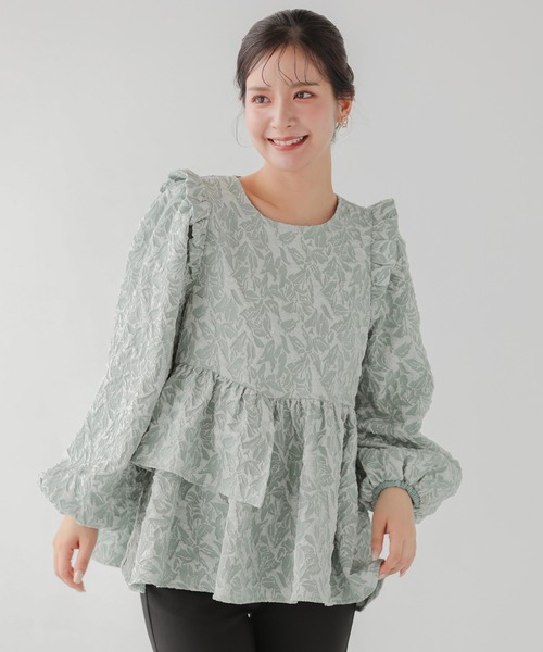 Fit more(フィットモア)の「アシンメトリーフリルジャガードトップス(その他トップス・レディース・ベージュ/ミント/ブラック・FREE)」の3枚目の写真