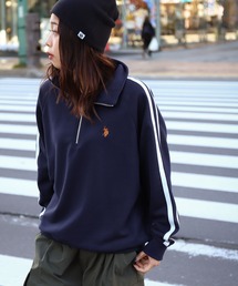 【U.S. POLO ASSN.】 ライン ハーフジップ 長袖 裏毛 スウェット トレーナー