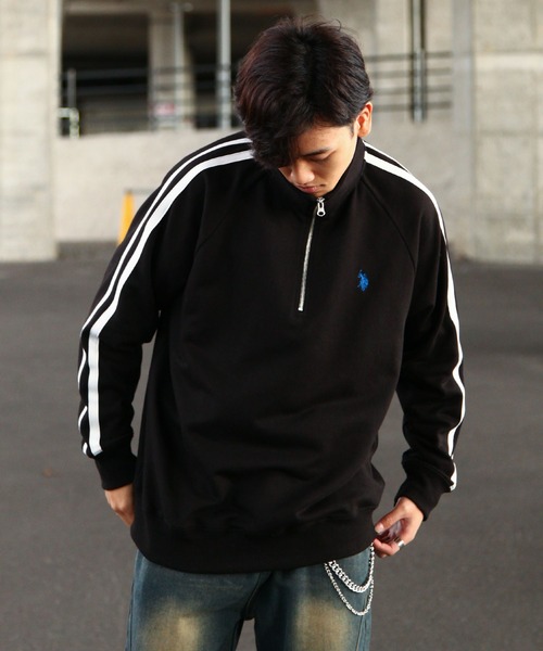 U.S. POLO ASSN.（ユーエスポロアッスン）の「【U.S. POLO ASSN.】 ライン ハーフジップ 長袖 裏毛 スウェット トレーナー（スウェット・メンズ・ブラック/オートミール/ホワイト×ネイビー/ネイビー・MEDIUM/LARGE/X-LARGE）」の11枚目の写真