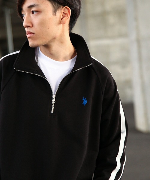 U.S. POLO ASSN.（ユーエスポロアッスン）の「【U.S. POLO ASSN.】 ライン ハーフジップ 長袖 裏毛 スウェット トレーナー（スウェット・メンズ・ブラック/オートミール/ホワイト×ネイビー/ネイビー・MEDIUM/LARGE/X-LARGE）」の10枚目の写真
