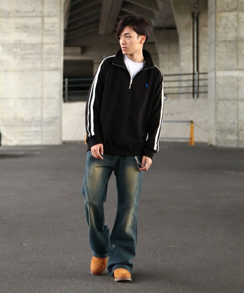 U.S. POLO ASSN.（ユーエスポロアッスン）の「【U.S. POLO ASSN.】 ライン ハーフジップ 長袖 裏毛 スウェット トレーナー（スウェット・メンズ・ブラック/オートミール/ホワイト×ネイビー/ネイビー・MEDIUM/LARGE/X-LARGE）」の13枚目の写真