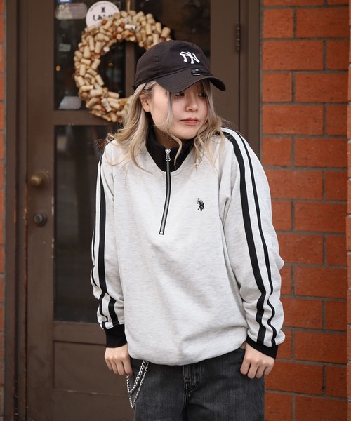 U.S. POLO ASSN.（ユーエスポロアッスン）の「【U.S. POLO ASSN.】 ライン ハーフジップ 長袖 裏毛 スウェット トレーナー（スウェット・メンズ・ブラック/オートミール/ホワイト×ネイビー/ネイビー・MEDIUM/LARGE/X-LARGE）」の15枚目の写真