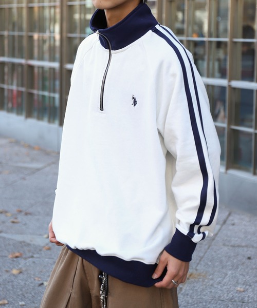 U.S. POLO ASSN.（ユーエスポロアッスン）の「【U.S. POLO ASSN.】 ライン ハーフジップ 長袖 裏毛 スウェット トレーナー（スウェット・メンズ・ブラック/オートミール/ホワイト×ネイビー/ネイビー・MEDIUM/LARGE/X-LARGE）」の6枚目の写真